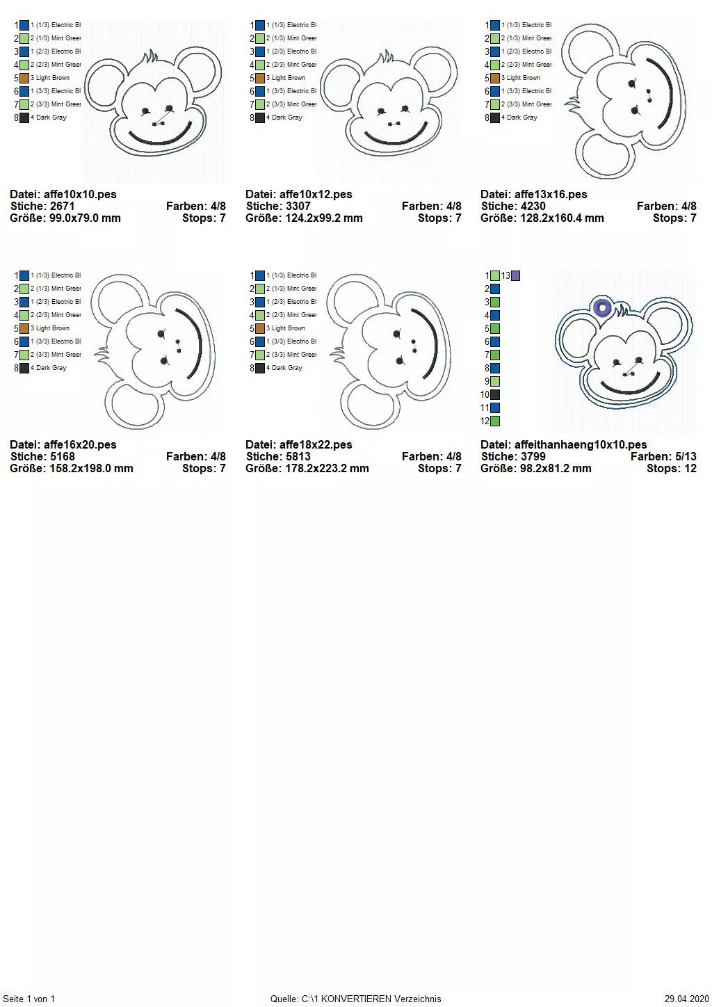 Stickdatei Affe Applikation in 5 Größen + ITH Anhänger Seite 5