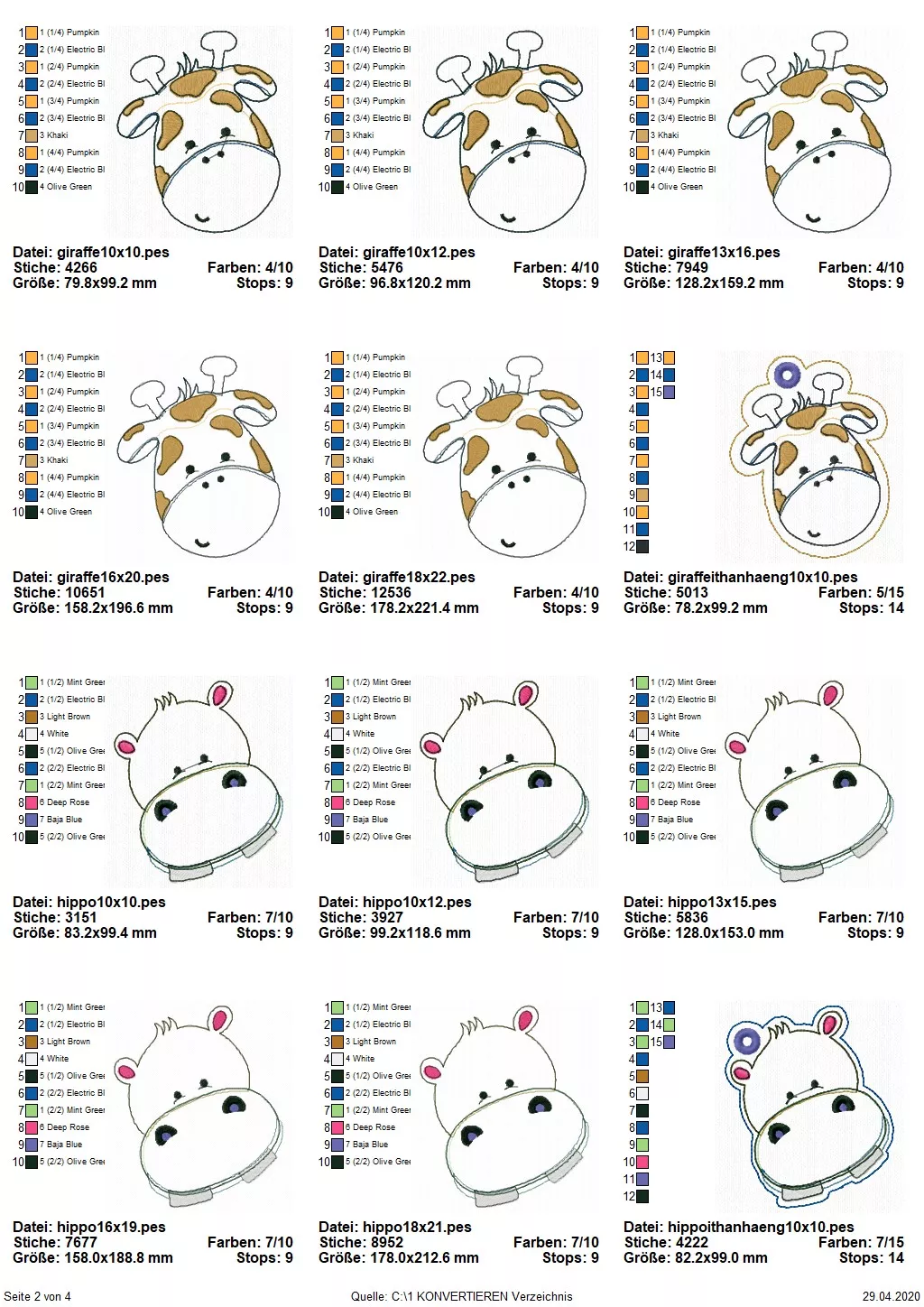 Stickdatei Set Animal Faces Applikationen 8 Motive in je 5 Größen + ITH Anhänger Seite 2