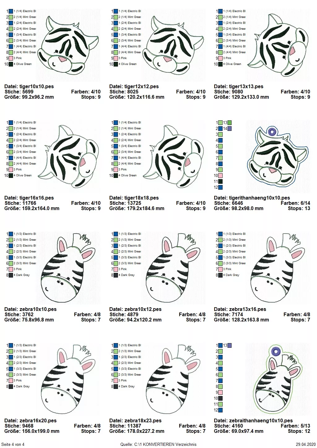 Stickdatei Set Animal Faces Applikationen 8 Motive in je 5 Größen + ITH Anhänger Seite 4