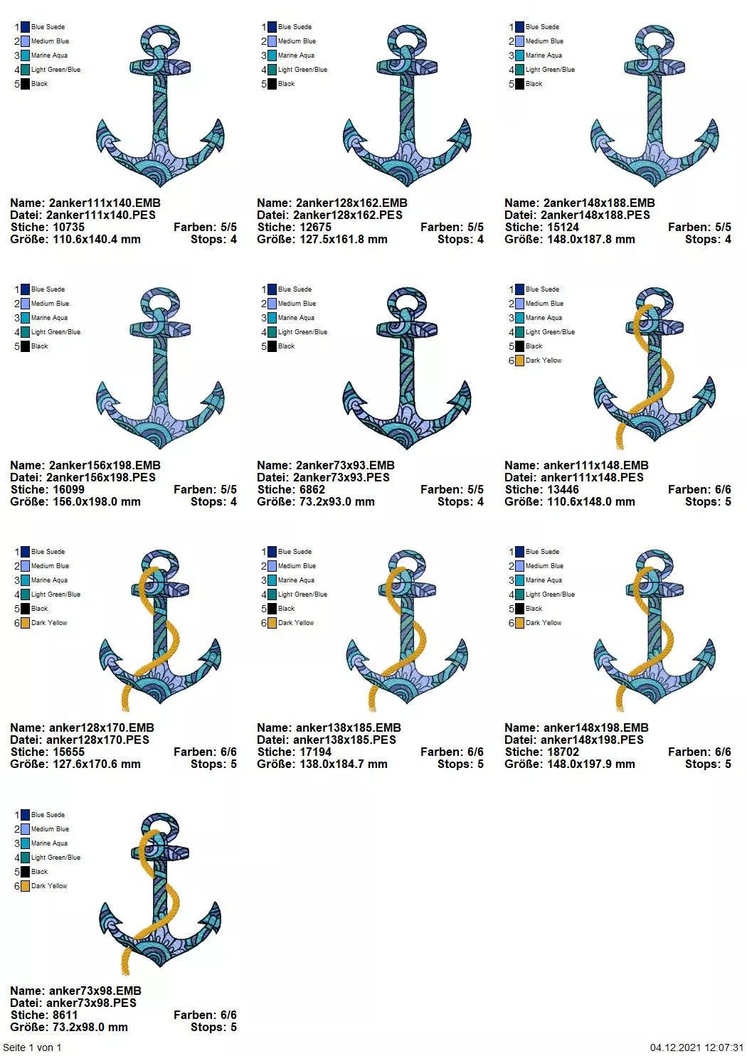 Stickdatei Set Anker