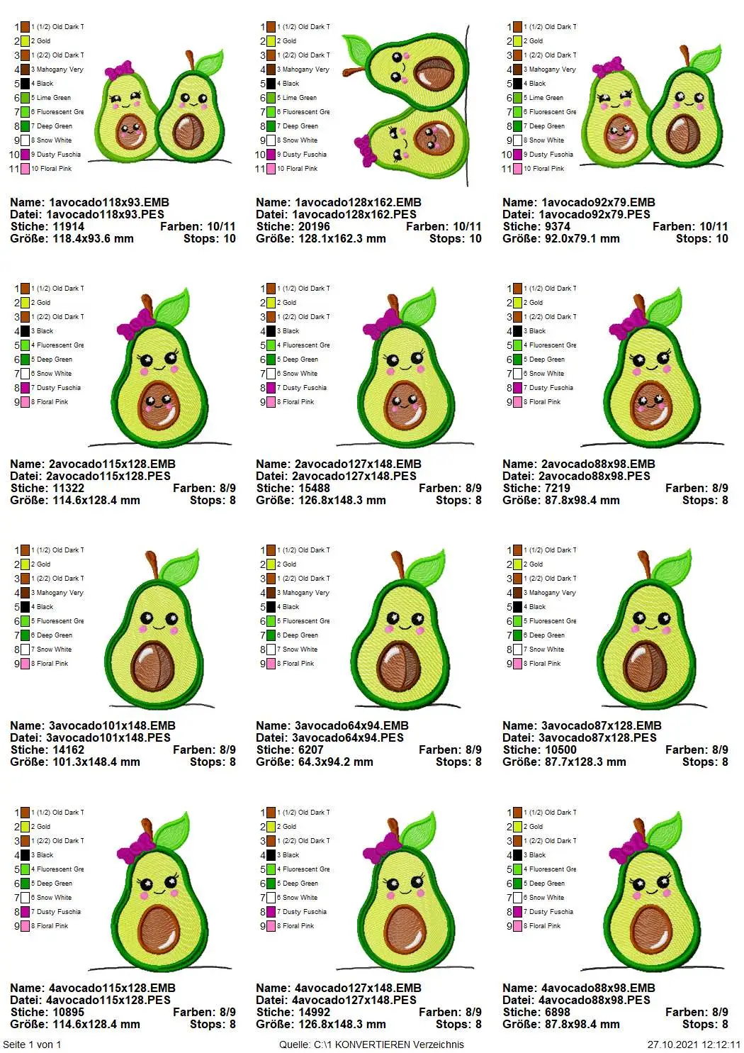 Stickdatei Set Sweet Avocados