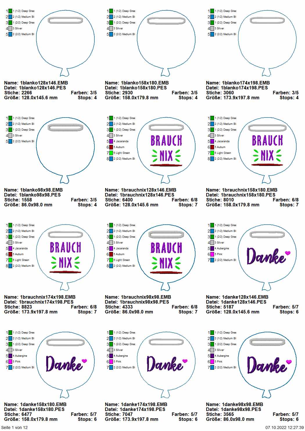 Stickdatei Set Ballon-Stabdeko ITH Seite 1