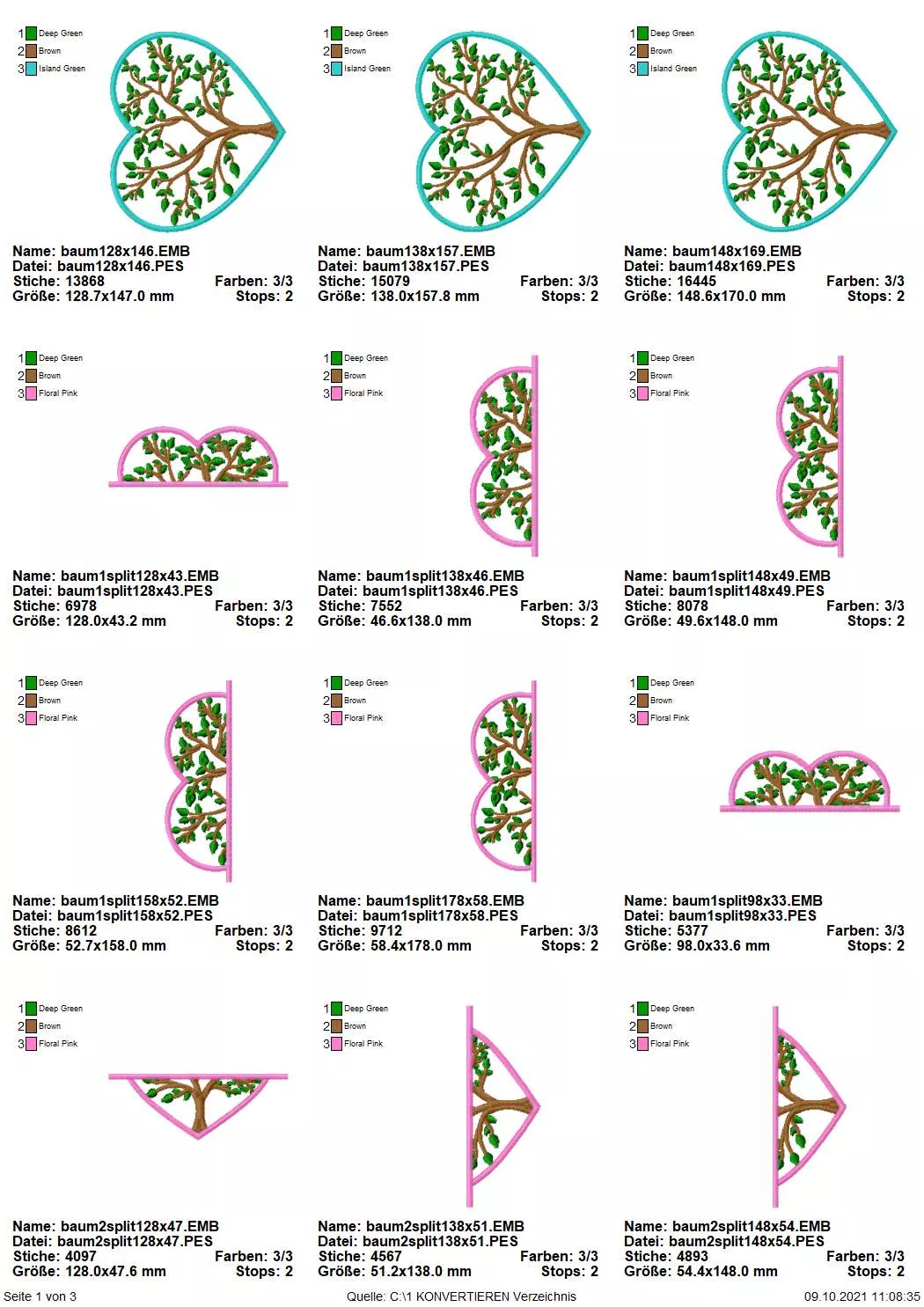 Stickdatei Set Monogramm Motiv Baum inkl. ITH Schild Seite 1