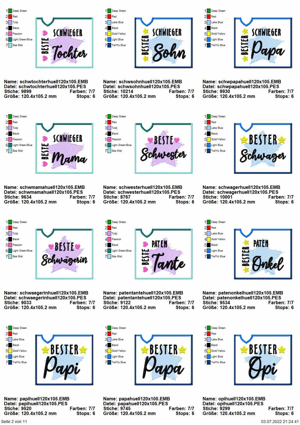 Stickdatei Set ITH Schokohüllen "die besten" inkl. Schriftzüge Seite 1