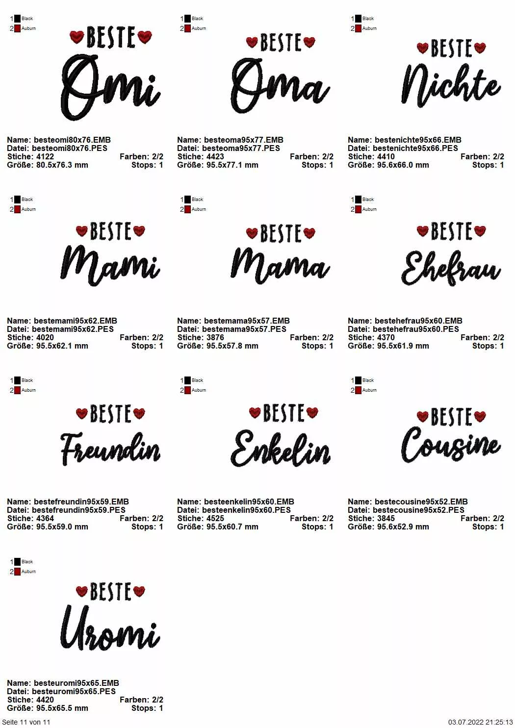 Stickdatei Set ITH Schokohüllen "die besten" inkl. Schriftzüge Seite 9