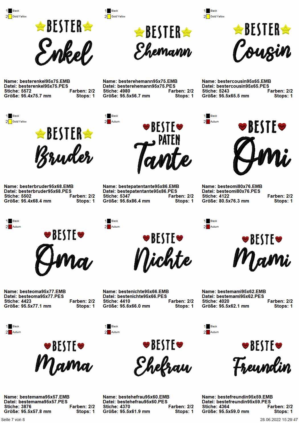 Stickdatei Set ITH Mug Rugs "die besten" inkl. Schriftzüge Seite 7