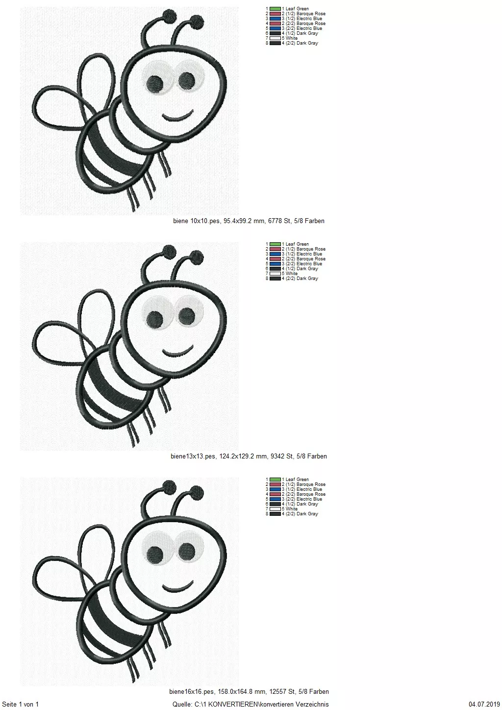 Stickdatei Biene Applikation in 3 Größen