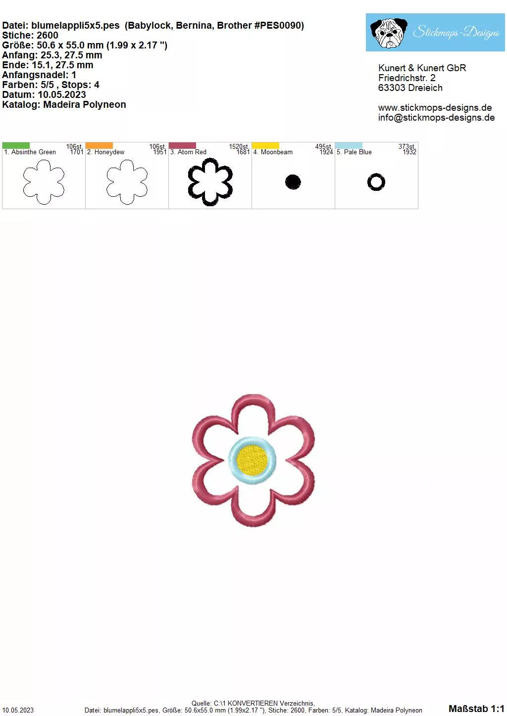 Freebie Stickdatei Blümchenapplikation