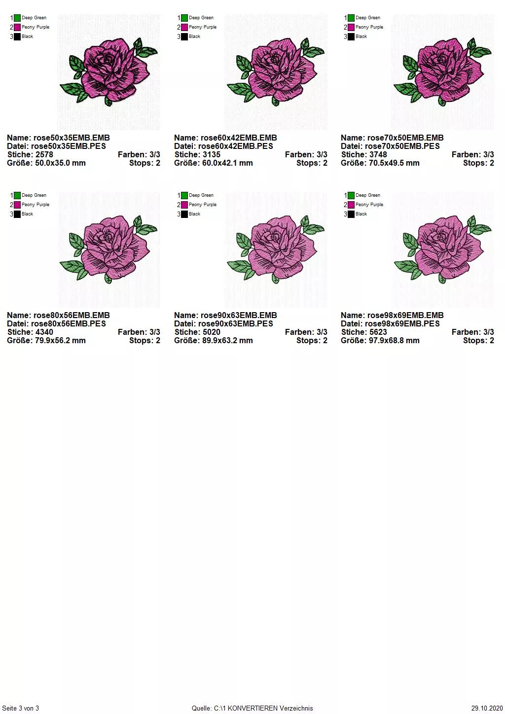 Stickdatei Blumenherz Lineart mit und ohne Vollstickflächen + einzelne Rose extra Seite 2