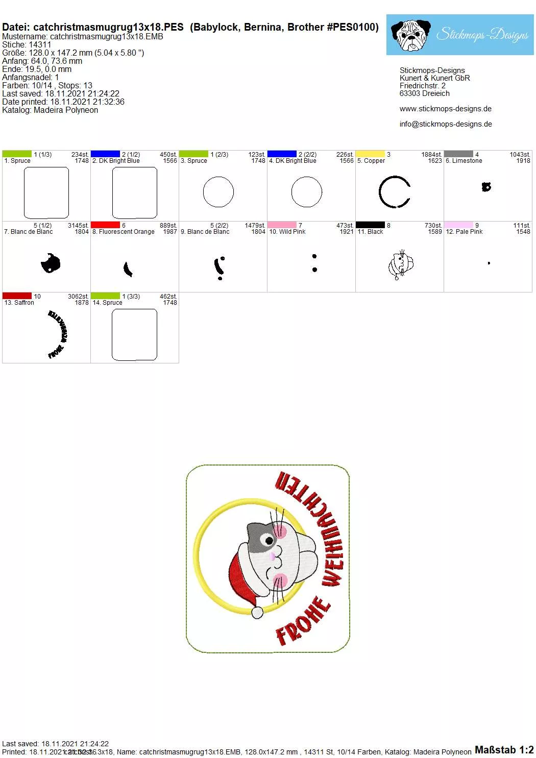 Freebie Stickdatei ITH Mug Rug Frohe Weihnachten (13x18)