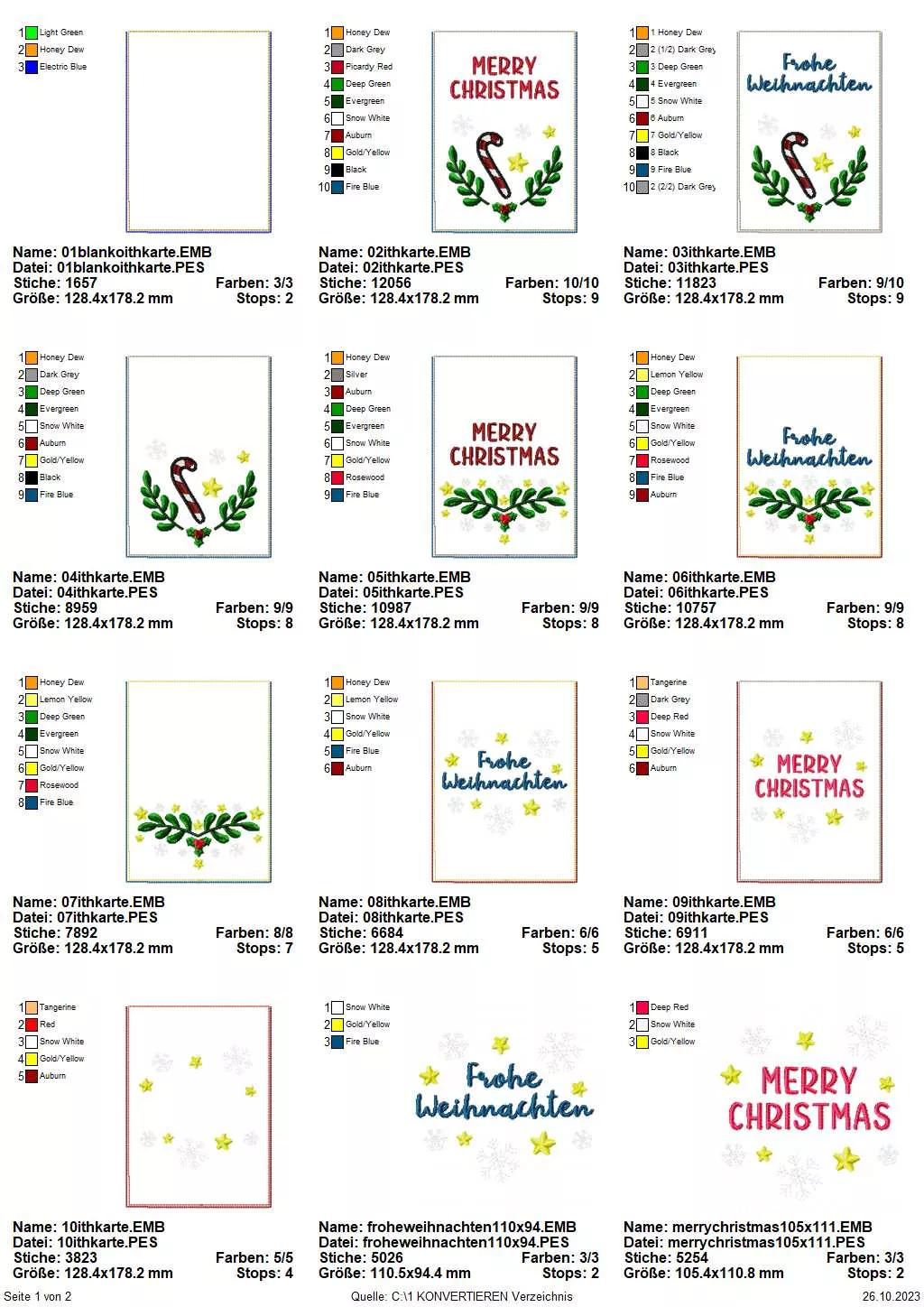 Stickdatei Set Christmas Kartenhüllen (Türchen 9 b) Übersicht S. 1