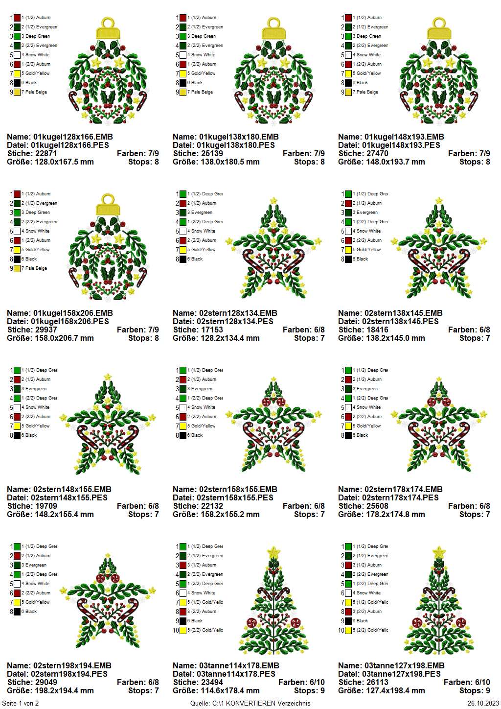 Stickdatei Set Christmas Ornaments (Türchen 9 a) Übersicht S. 1