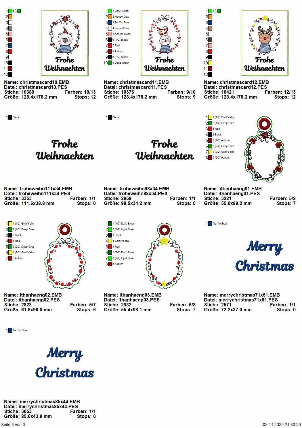 Stickdatei Set ITH Christmas-Cards - Grußkartenhüllen Seite 3
