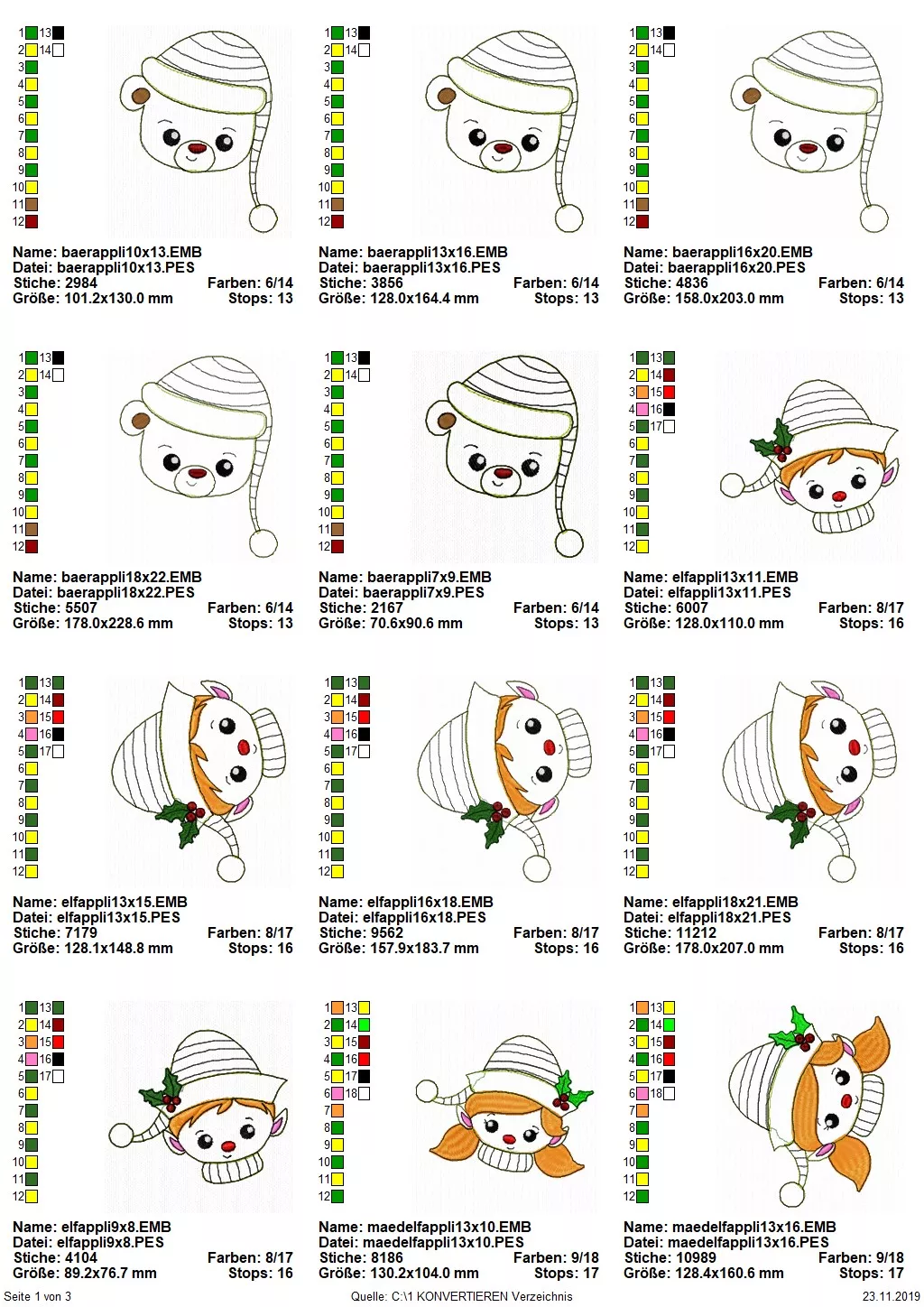 Stickdatei Set Christmas Faces Doodle-Applikationen Seite 1