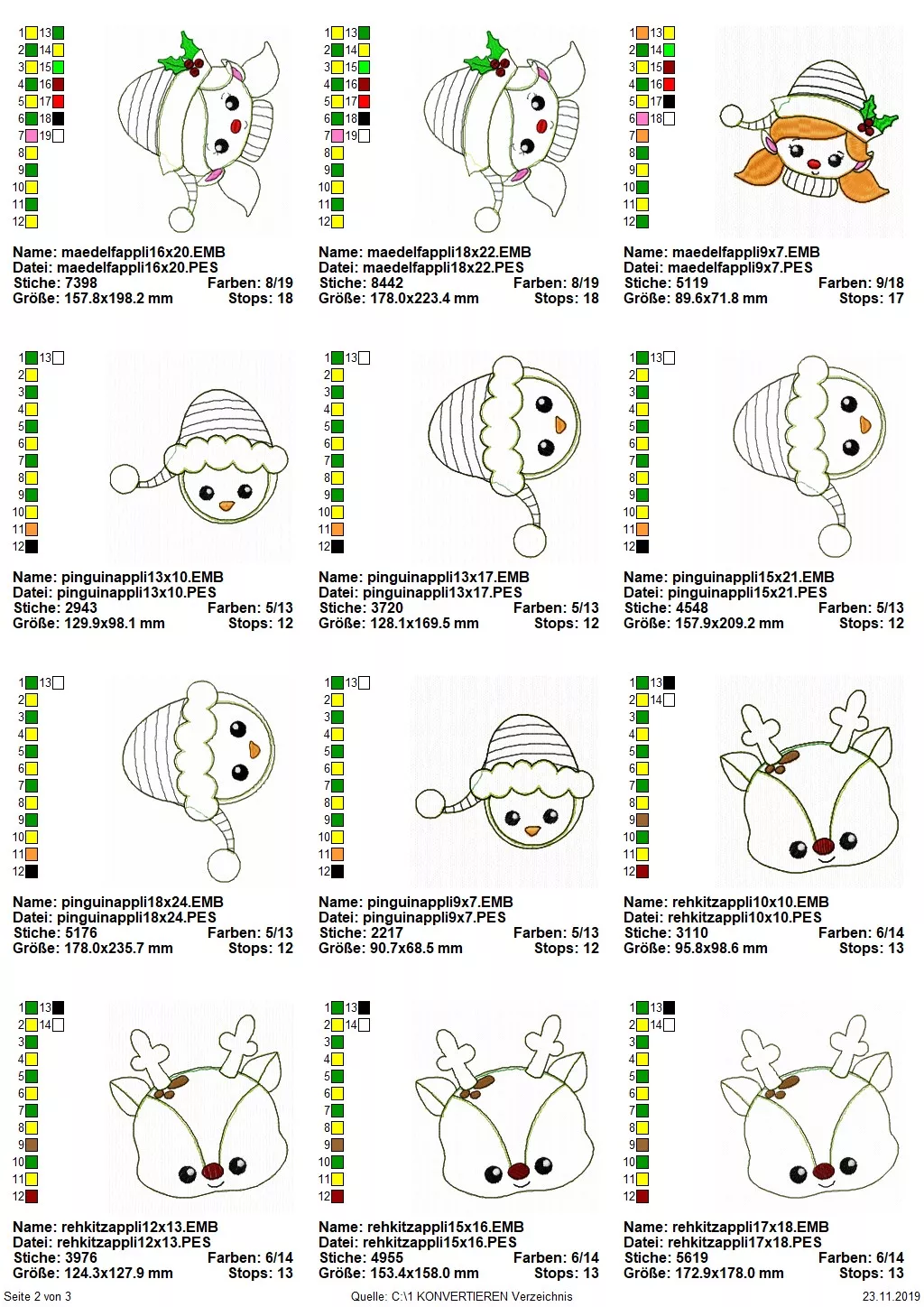 Stickdatei Set Christmas Faces Doodle-Applikationen Seite 2