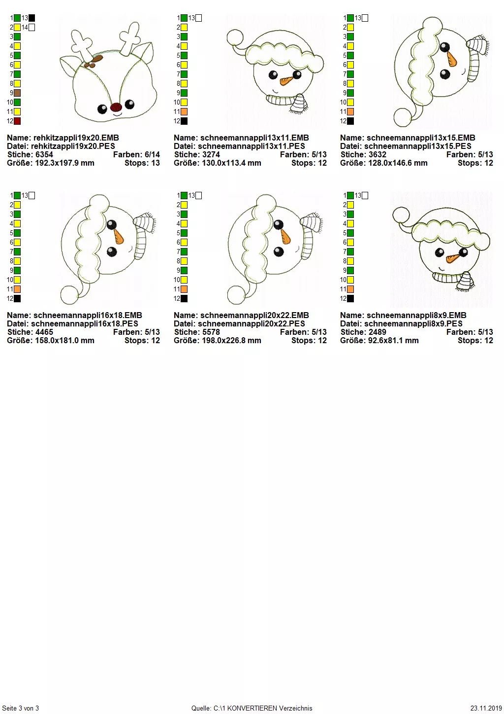 Stickdatei Set Christmas Faces Doodle-Applikationen Seite 3