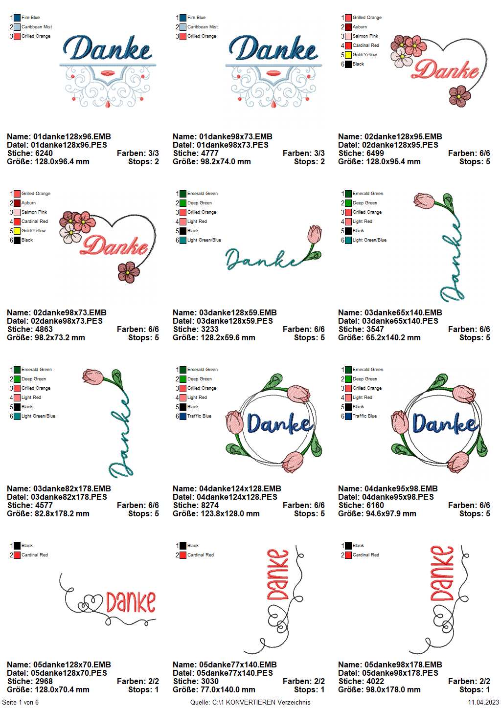 Stickdatei Set Danke Sprüche & Schriftzüge Seite 1