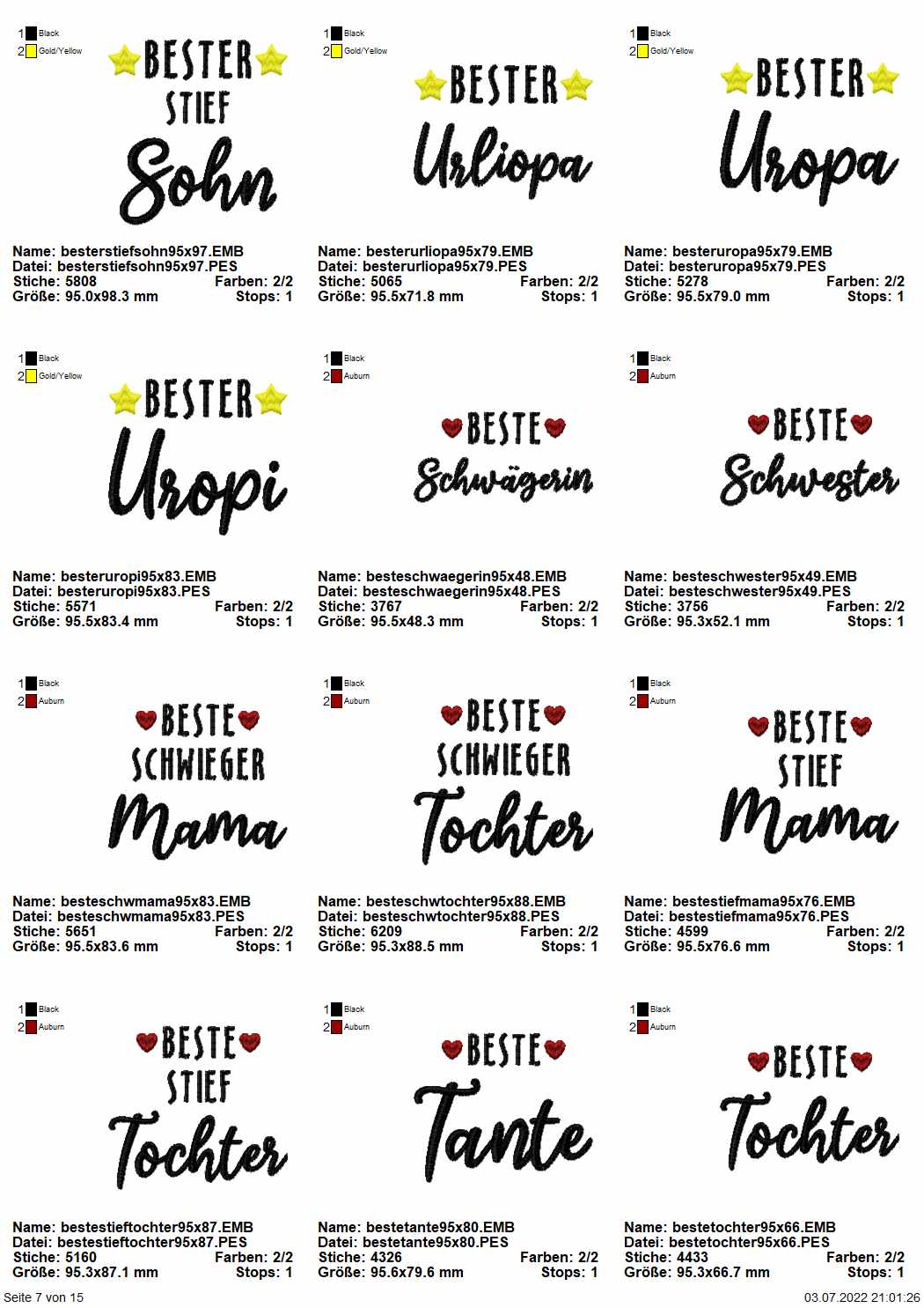 Stickdatei Set "die Besten" mit ITH Mug Rugs, Schokohüllen & Schriftzügen Seite 6