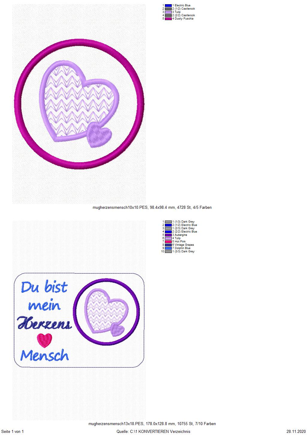Freebie Stickdatei ITH Mug Rug Du bist mein Herzensmensch (10x10 und 13x18)