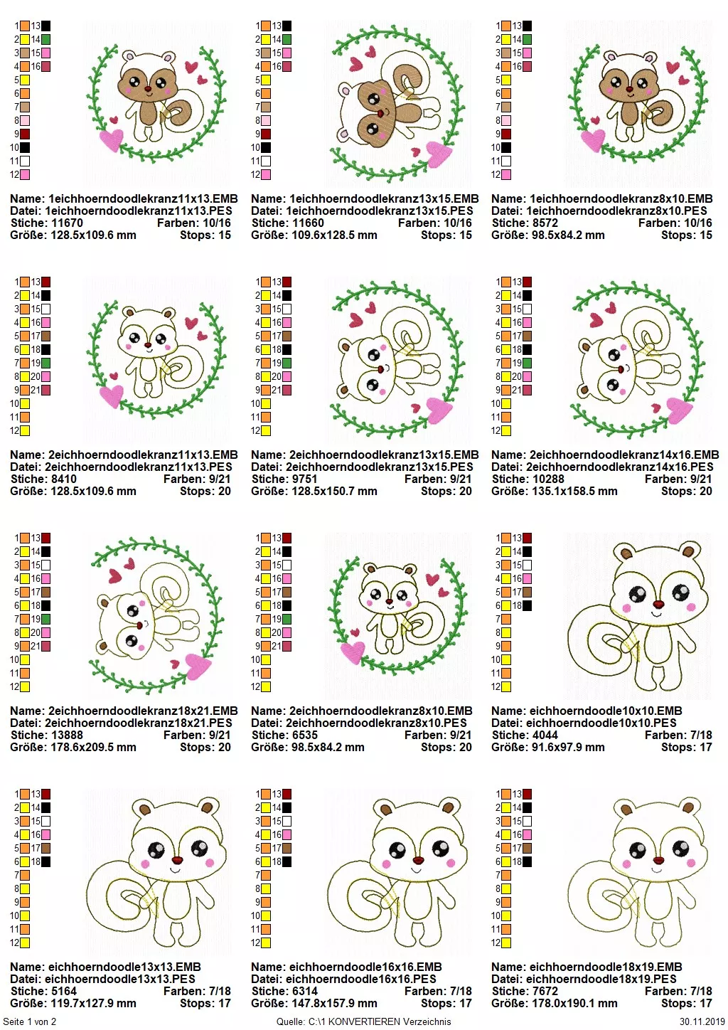 Stickdatei Set Eichhörnchen Doodle-Applikation plus floraler Kranz Seite 1