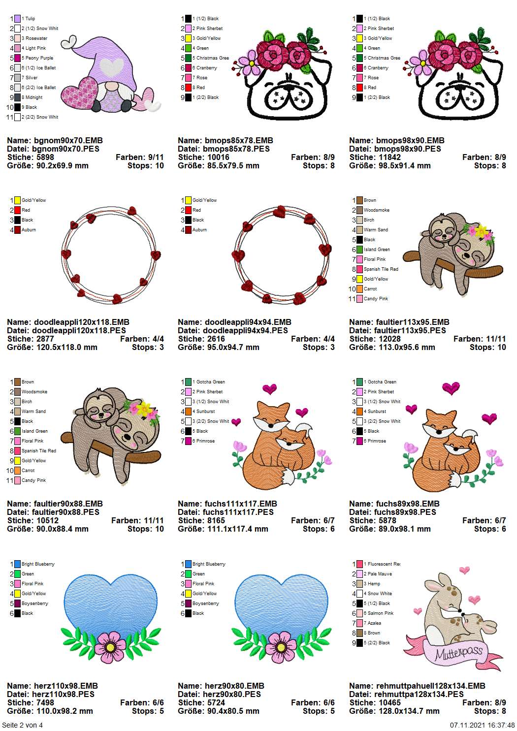 Stickdatei Set Motive zum Thema Mutterpass Seite 2