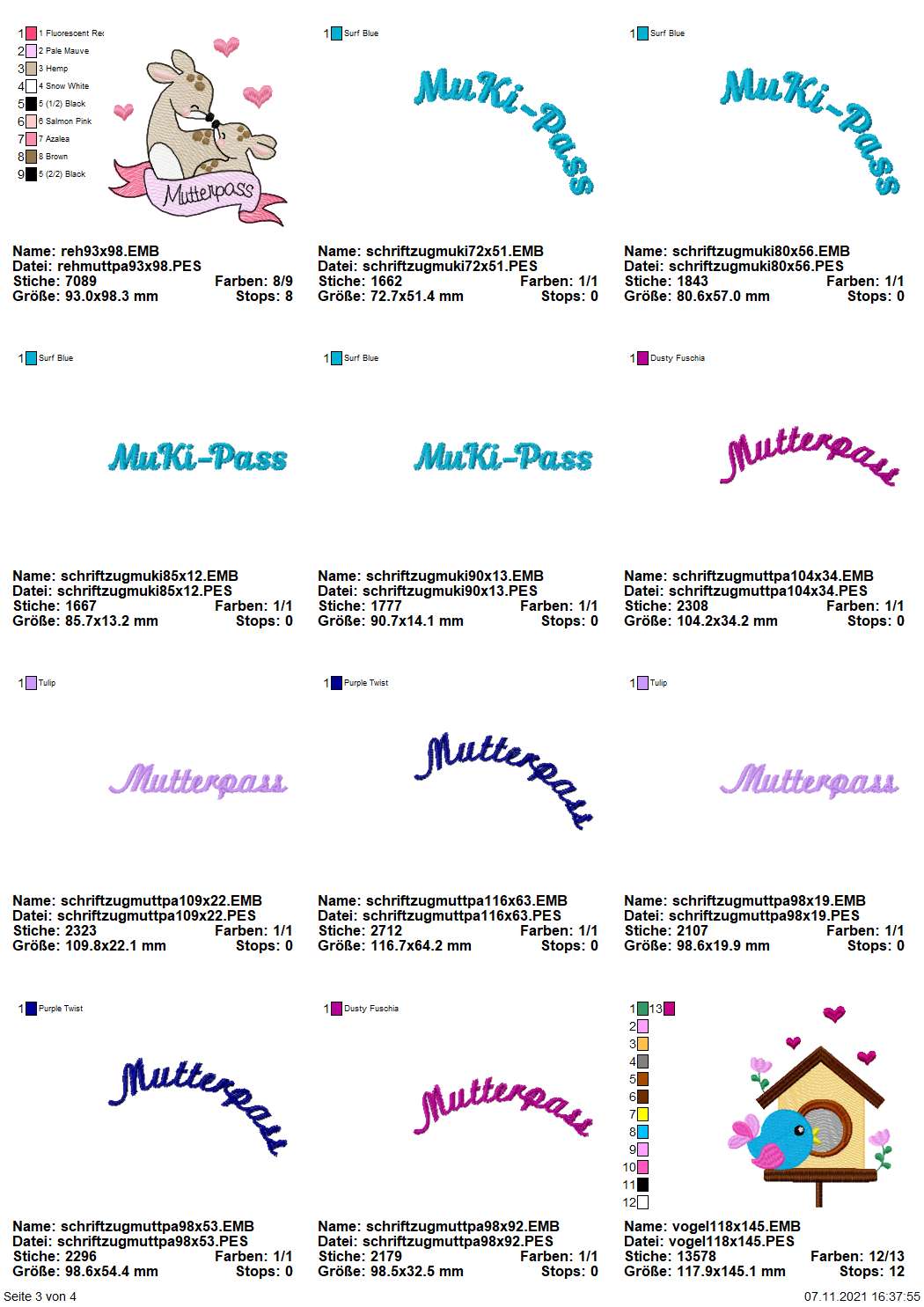 Stickdatei Set Motive zum Thema Mutterpass Seite 3
