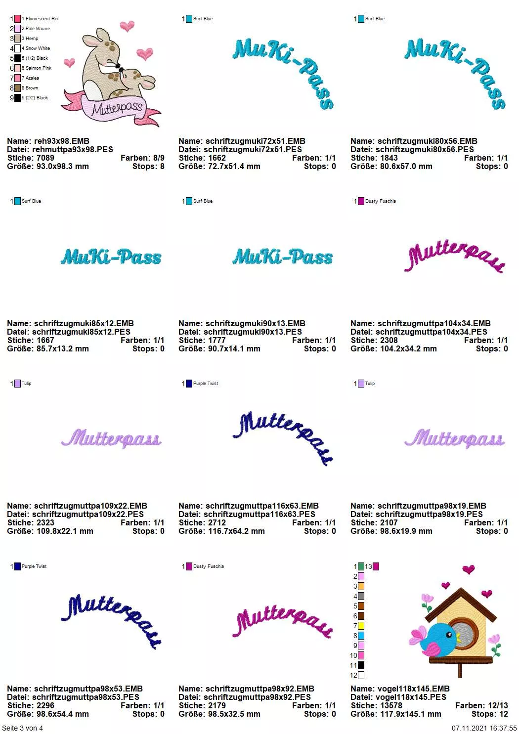 Stickdatei Set ITH Mutterpass-Hüllen für DE und AT + Einzelmotive Seite 3