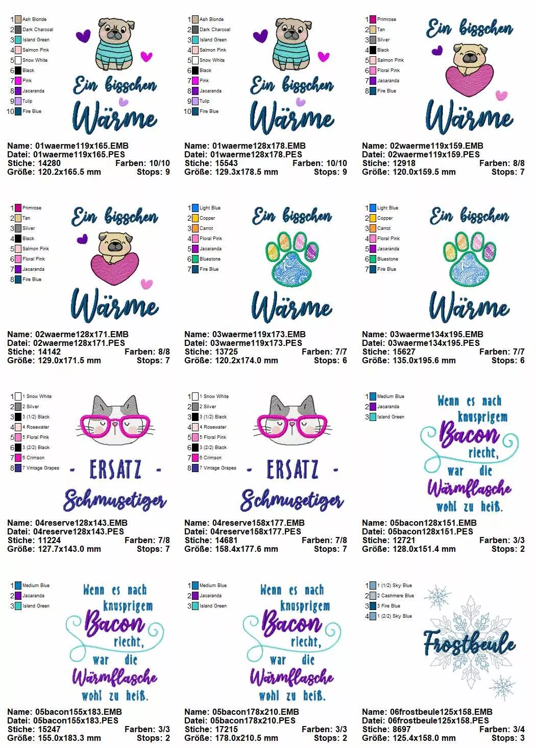 Stickdatei Set Motive für die Wärmflaschenhülle / das Wärmekissen (OHNE ITH) Seite 1