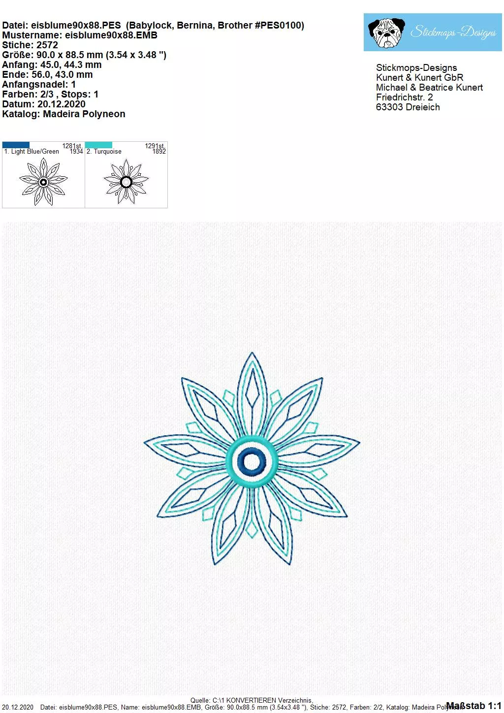 Freebie Stickdatei Eisblume (9x9cm)