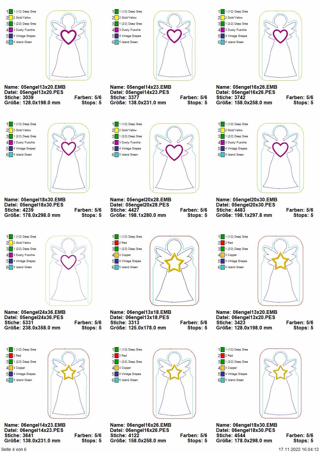 Stickdatei Set ITH LED Cover Engel, Sterne & Herzen Seite 4