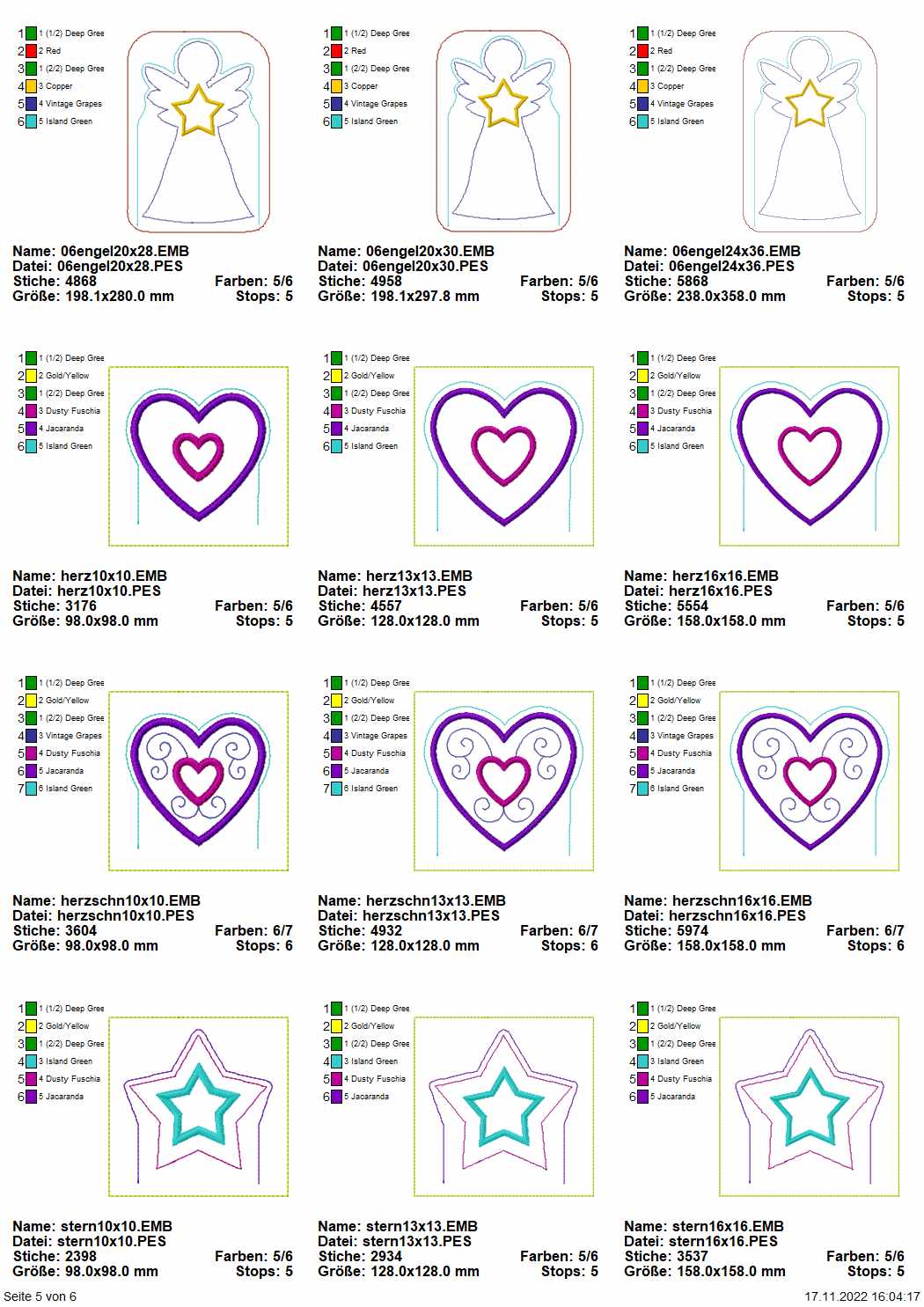 Stickdatei Set ITH LED Cover Engel, Sterne & Herzen Seite 5
