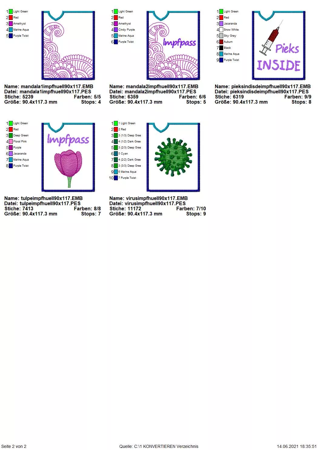 Stickdatei Set ITH Impfpass-Hüllen 24 Designs (13x18) Seite 14