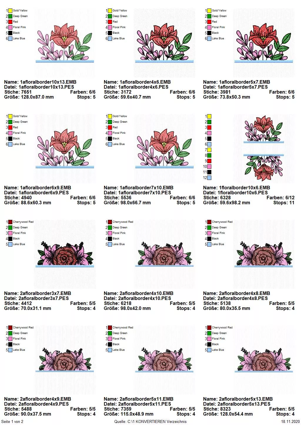 Stickdatei Set Floral Borders (div. Größen) Seite 1