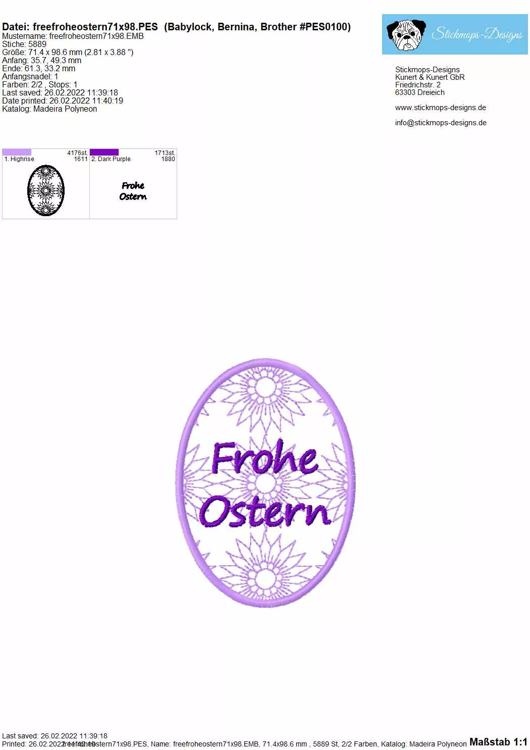 Freebie Stickdatei Frohe Ostern (10x10)