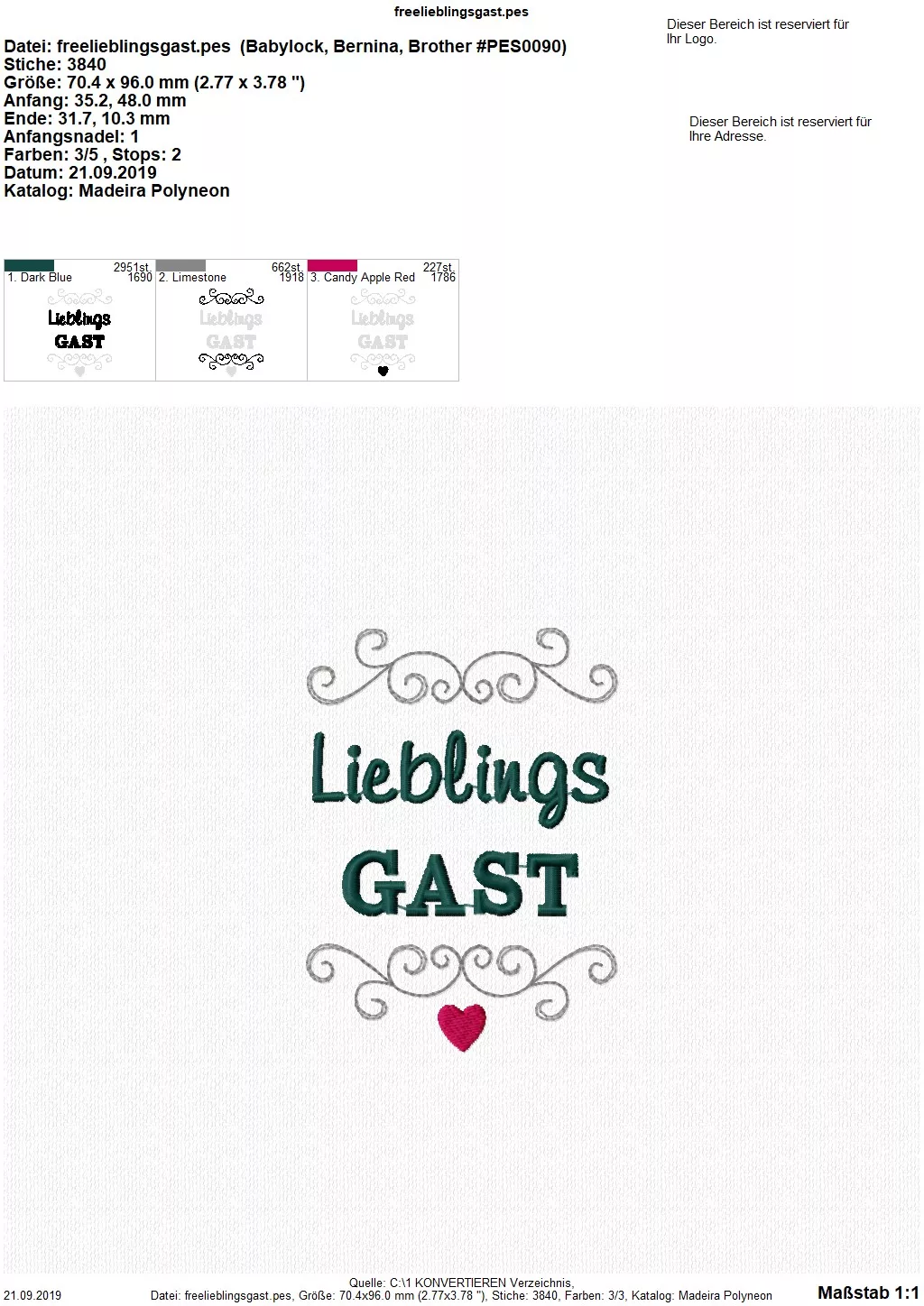 Freebie Stickdatei Lieblingsgast