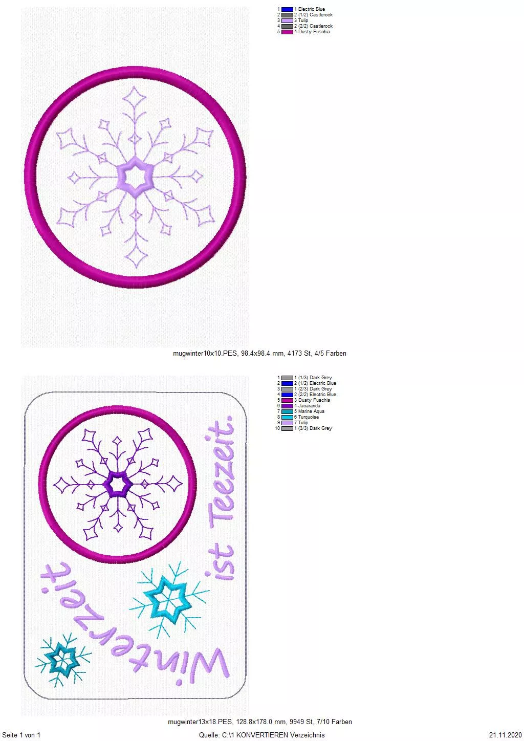 Freebie Stickdatei ITH Mug Rug Winterzeit (13x18 und 10x10 Rahmen)