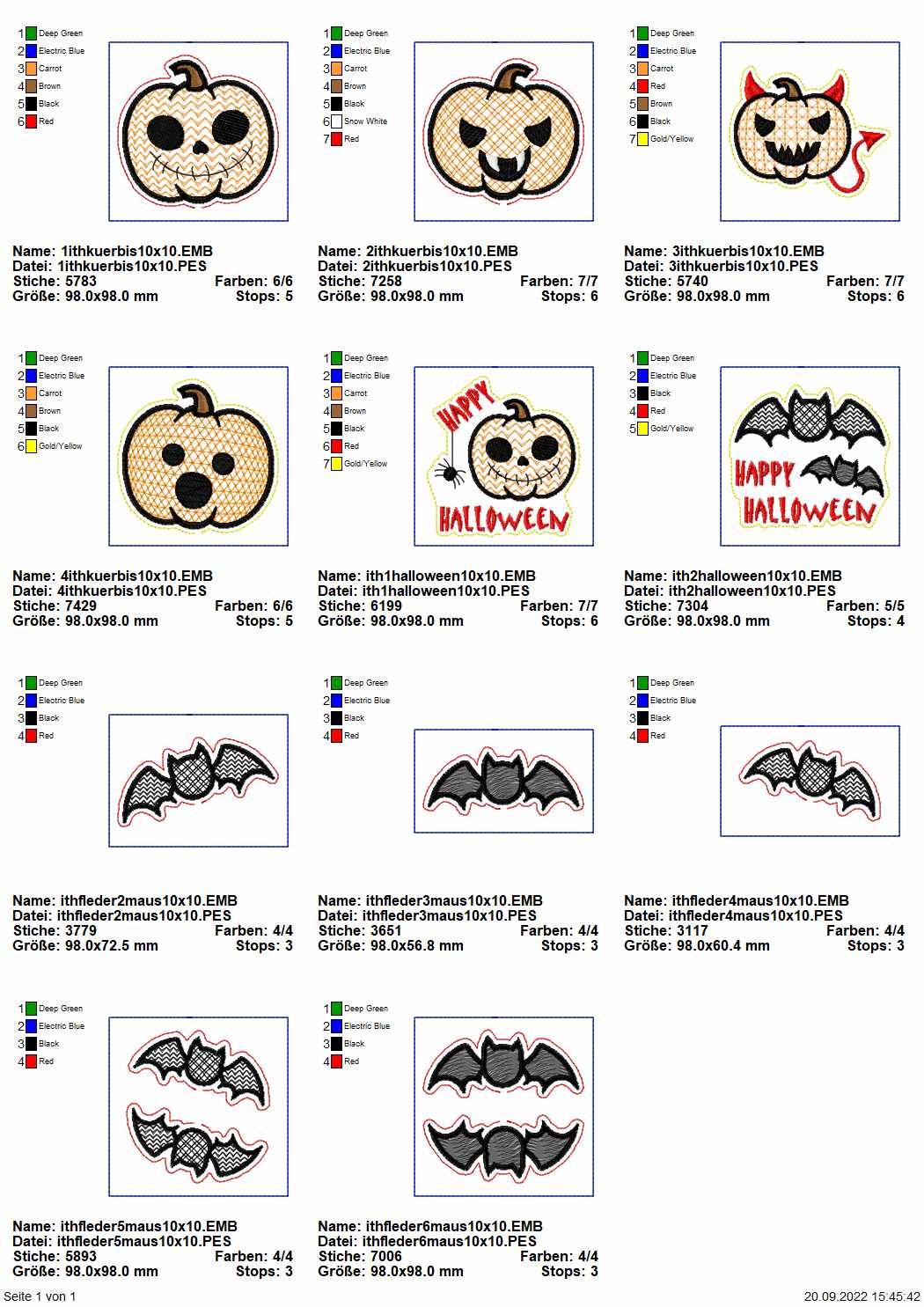 Stickdatei Set Halloween Stabdeko 10x10 Seite 1