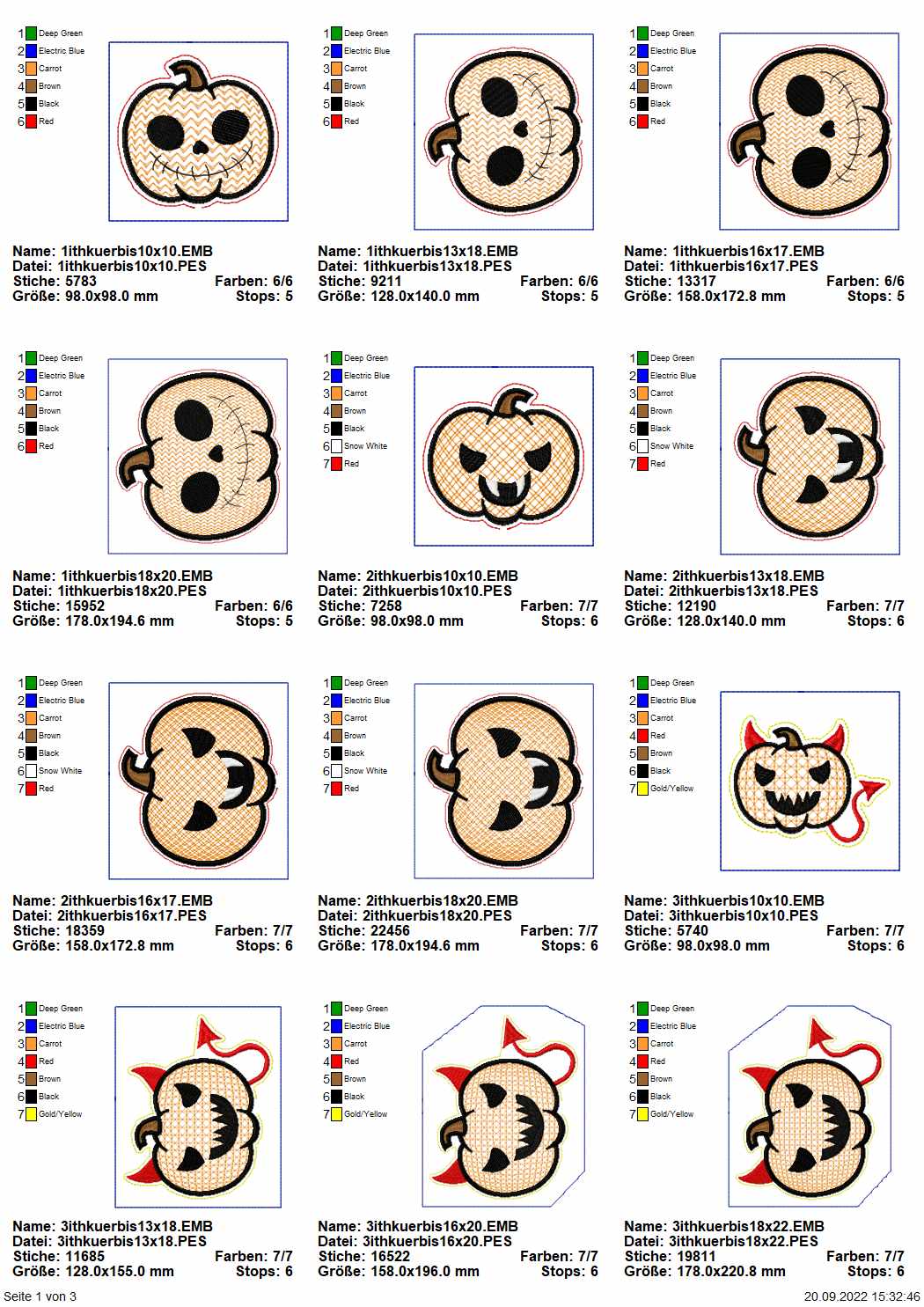 Stickdatei Set Halloween Stabdeko groß & klein Seite 1