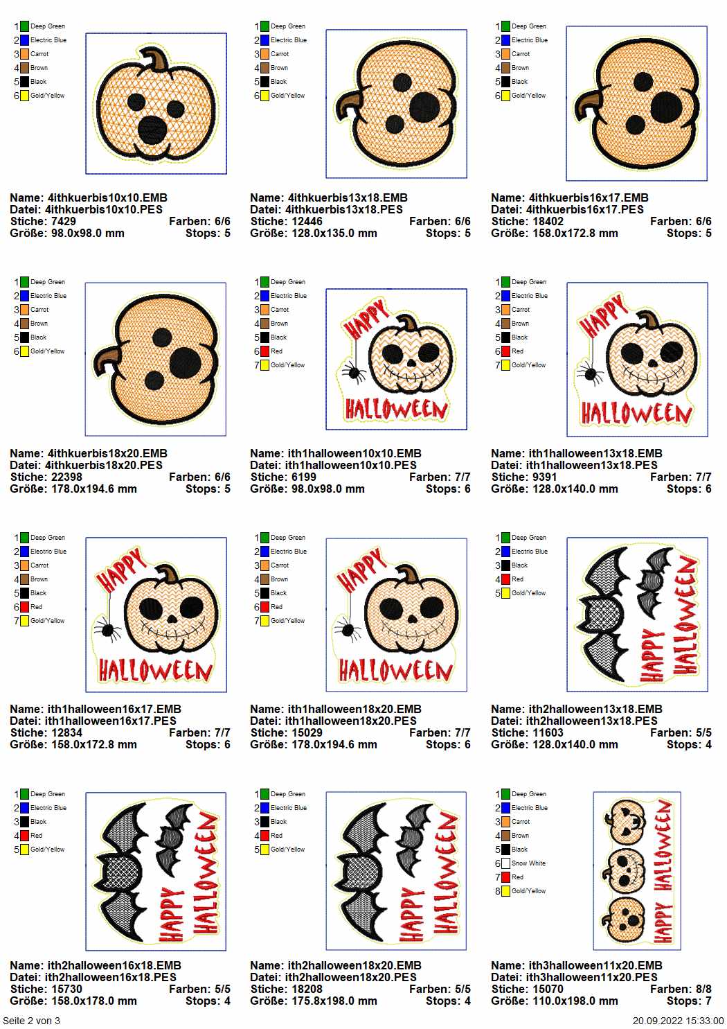 Stickdatei Set Halloween Stabdeko groß & klein Seite 2