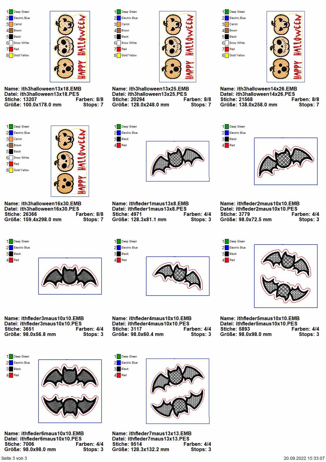 Stickdatei Set Halloween Stabdeko groß & klein Seite 3