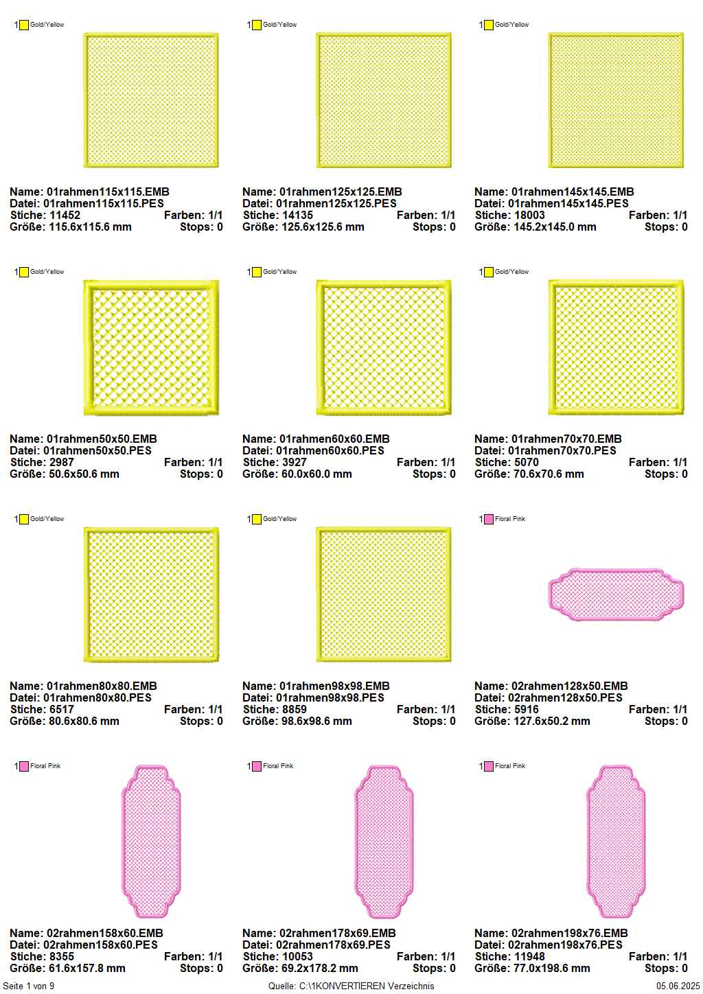 Übersicht Sitckdateien Knockdown Stitch Seite 1
