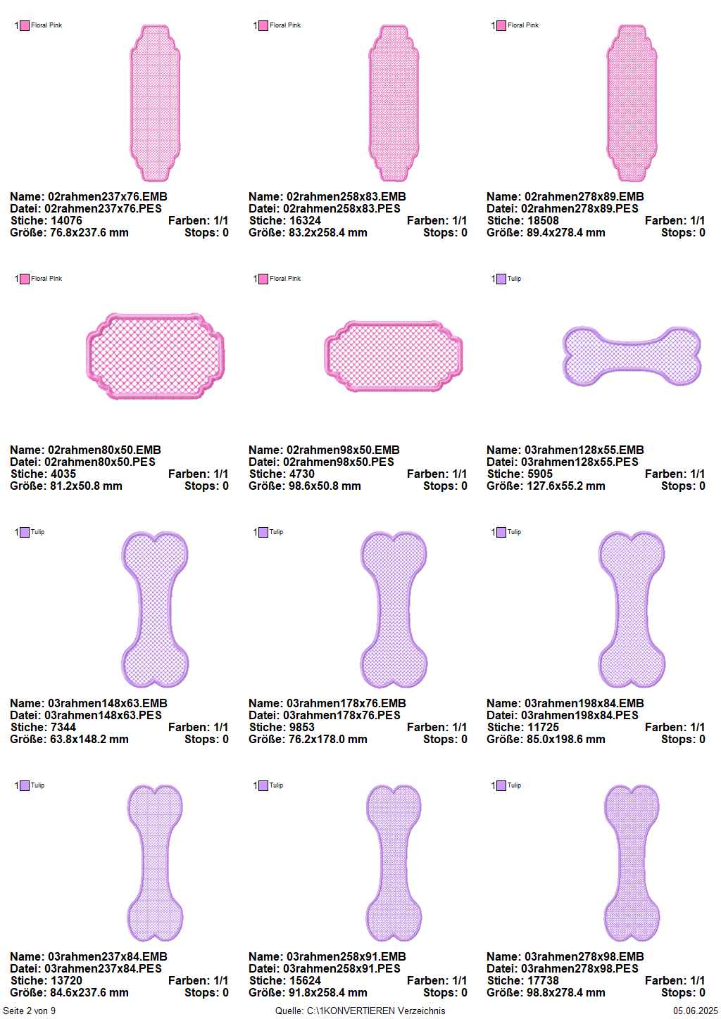 Übersicht Sitckdateien Knockdown Stitch Seite 2