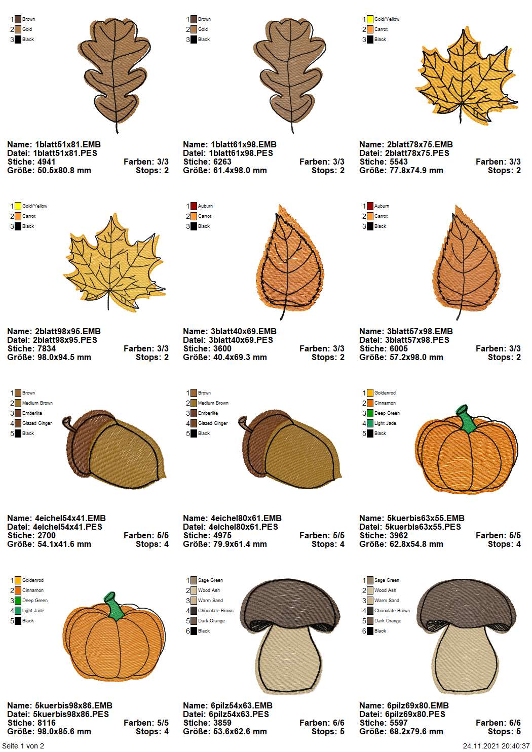 Stickdatei Set Herbstmotive Seite 1