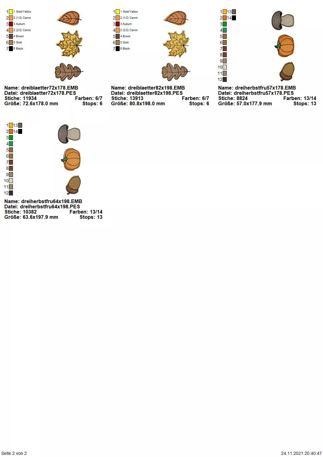 Stickdatei Set Herbstmotive Seite 2