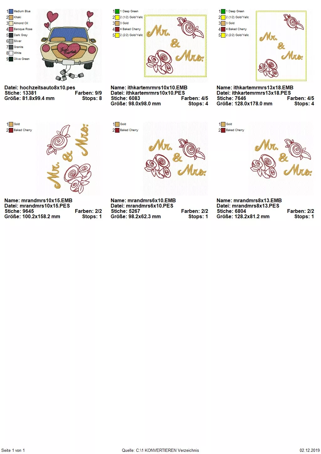 Stickdatei Set Hochzeit