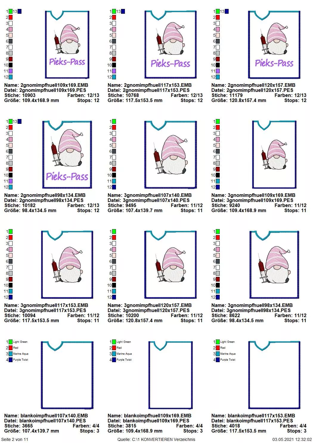 Stickdatei Set ITH Impfpass-Hüllen 24 Designs (13x18) Seite 2