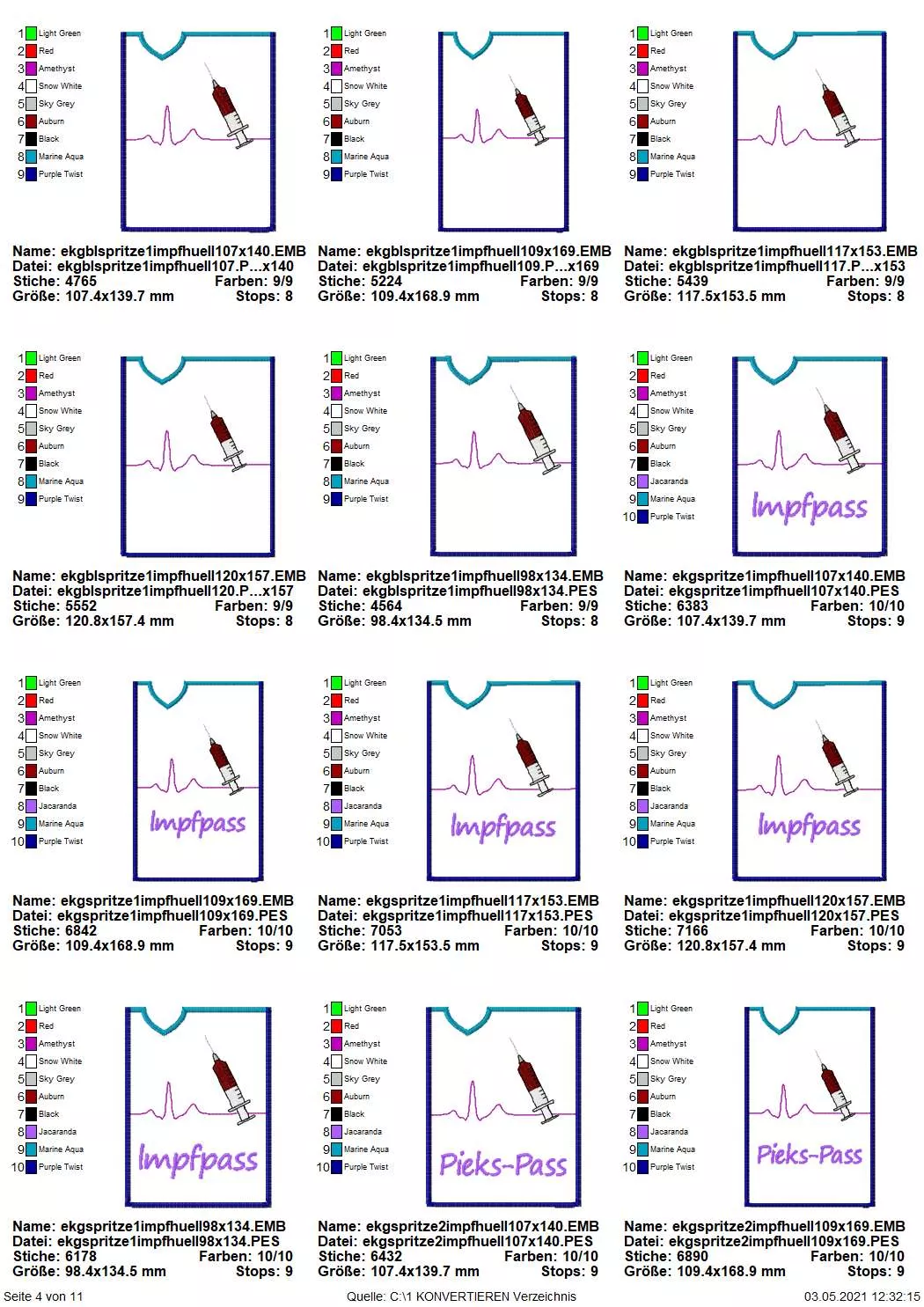 Stickdatei Set ITH Impfpass-Hüllen 24 Designs (13x18) Seite 4