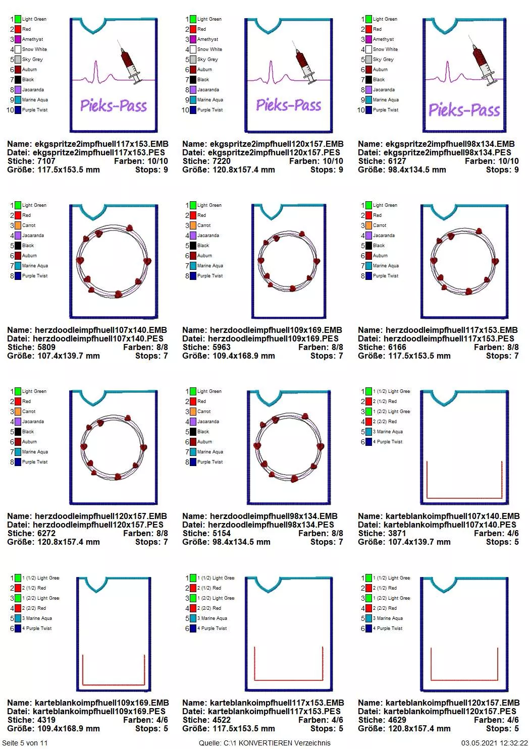 Stickdatei Set ITH Impfpass-Hüllen 24 Designs (13x18) Seite 4