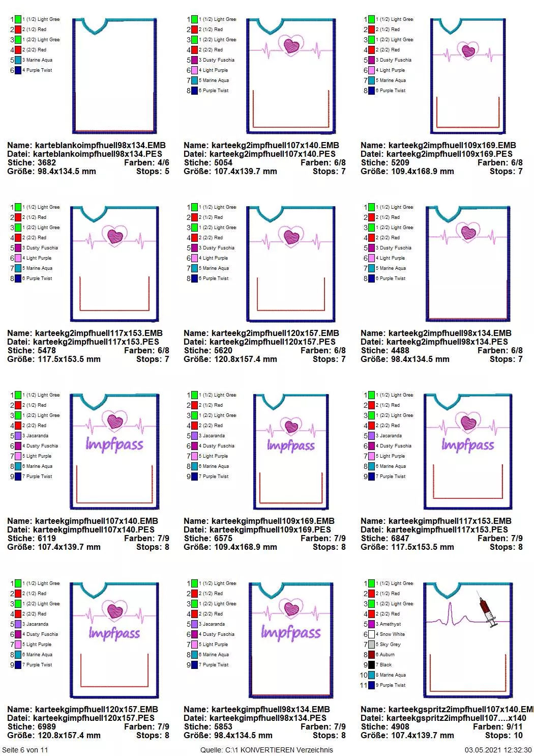 Stickdatei Set ITH Impfpass-Hüllen 24 Designs (13x18) Seite 5