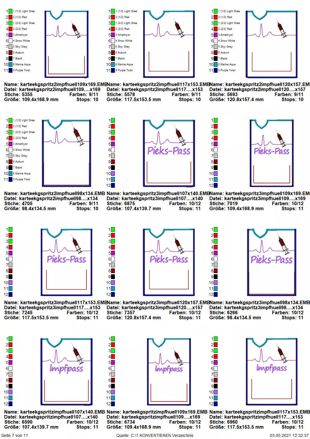 Stickdatei Set ITH Impfpass-Hüllen 24 Designs (13x18) Seite 6